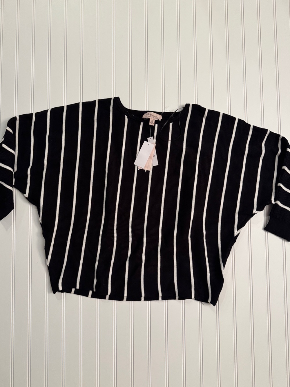 Philosophy Woman Black & White Striped Dolman Knit Sweater 1X NWT
